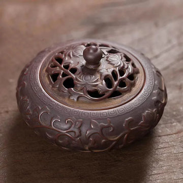 Chinese style retro ceramic lotus patterned incense burner, indoor meditation room Bagua diagram purple sand incense pedestal