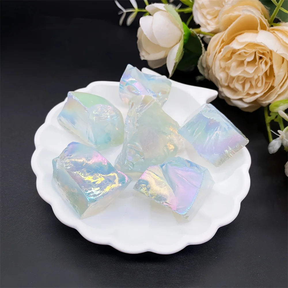 1PC Aura Opalite Crystal Electroplated Glitter Raw Stone Mineral Specimen Home Decoration Reiki Healing Gift