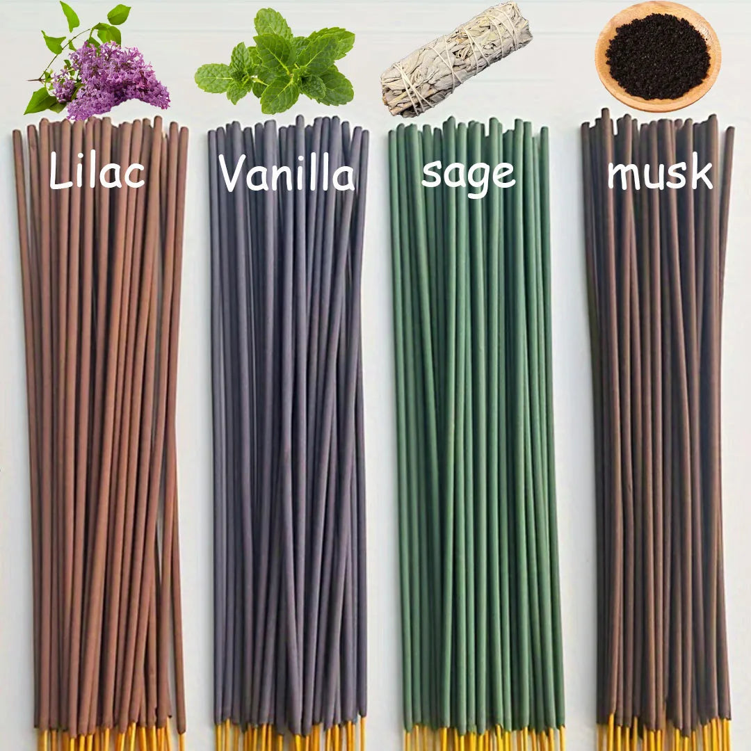 120Pcs Natural High-Quality Incense Sticks, 10inch White Musk, Clove, Vanilla, Sage Bamboo Stick Incense, Strong and Long-Lasting Fragrance, Enhances Quality of Life, Home Supplies