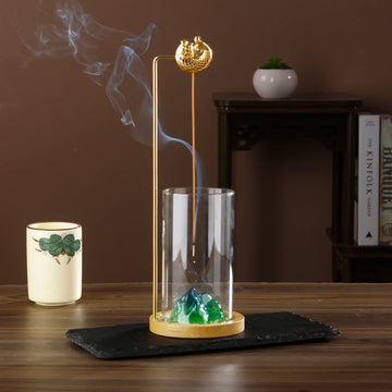 Glass Mountain Incense Holder Anti-Ash Incense Burner with Koi Clip Incense Stick Holder with Ash catcher for Yoga Meditation