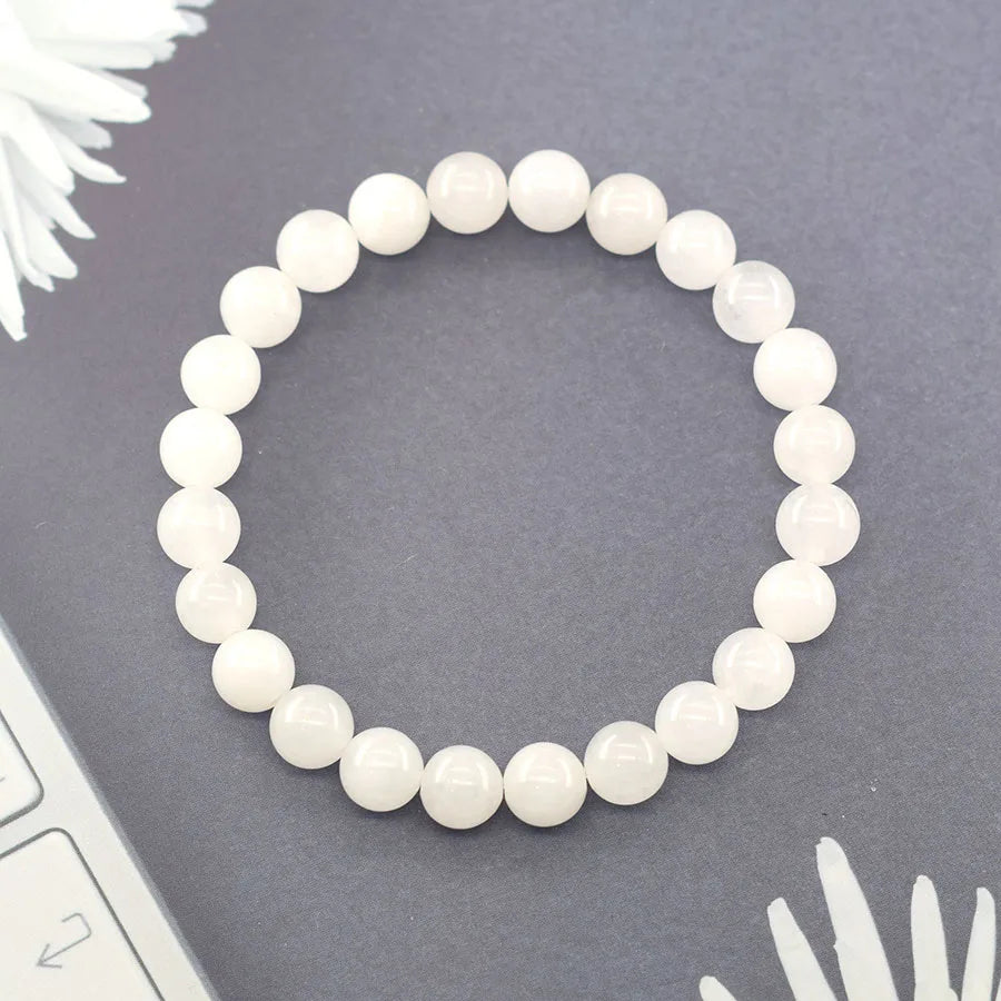 Genuine Natural White Jade Bead Bracelet Women Men Round Jades Purify the Soul Stone Elastic Bangle Yoga Meditation Jewelry Gift