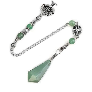 Natural Stone Green Aventurine Dowsing Pendulum Scrying Divination Healing Hexagonal Pointed Tree of Life Crystal Pendulums X058