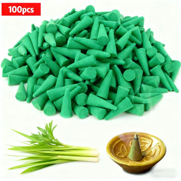 100 Lemongrass Incense Cones Made from Wood Powder Create a Long-Lasting Fragrance That Brings Positive and Pure Air to the Home, Used for Aromatherapy in Yoga, Offices, Tea Ceremonies, and Smoke Flow Decoration