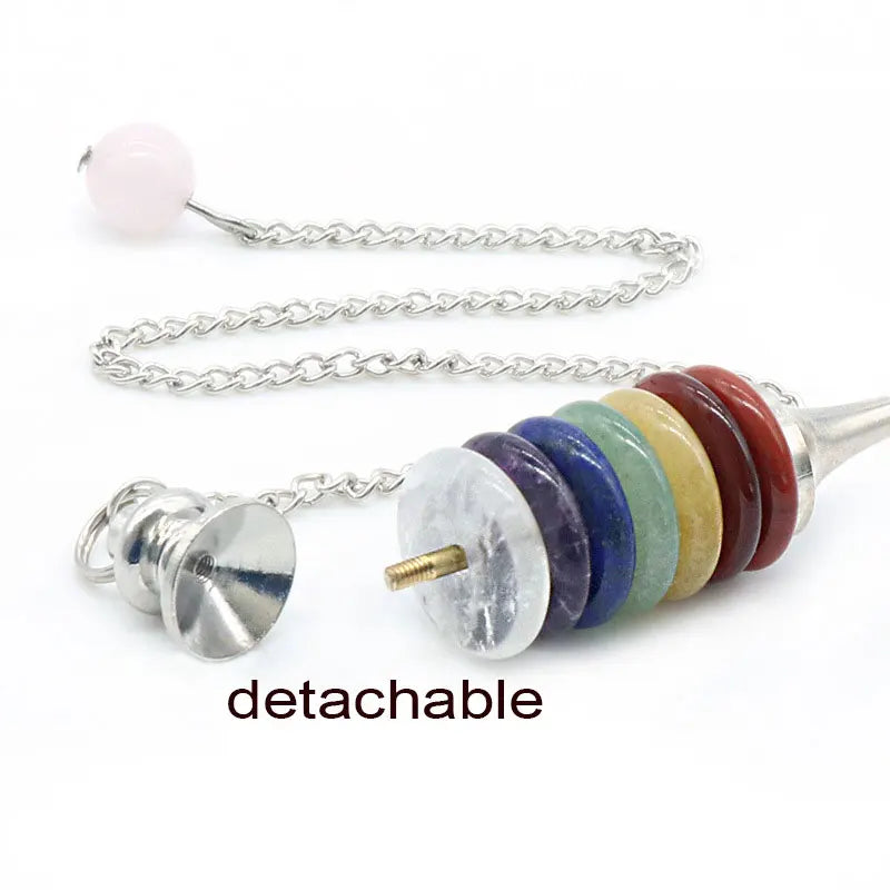 7 Chakras Pendulums Natural Stone Quartz Pendant Crystal Pendulum for Dowsing Dinvination Scrying Dowser Hebrew Pendulos X035
