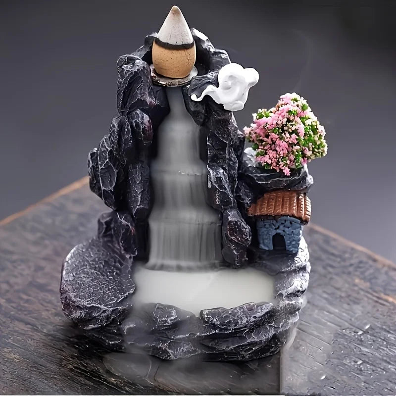 1 Piece, Elegant Flower Waterfall Incense Holder, Air Purifying Handmade Resin Craft, Aesthetic Room Decoration, Exquisite Gift