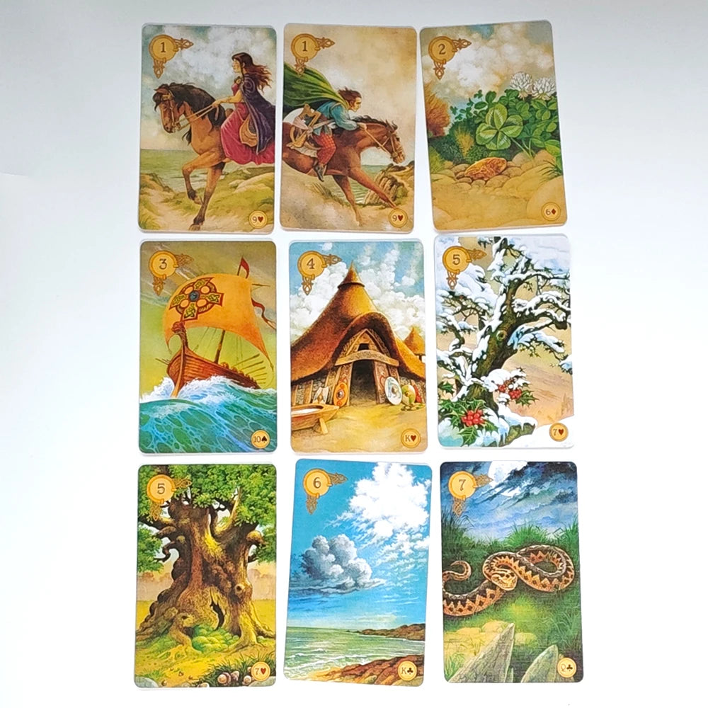 Celtic Lenormand Deck 9*6cm 45 Pcs Lenormand Cards Colorful Artwork Printed on 350GSM Double-embossed Cardstock
