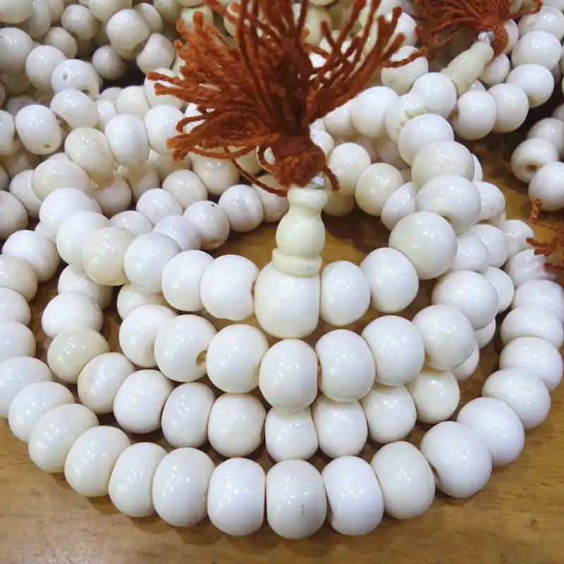 Tibet 108 Beads Real Ox Bone Prayer Mala Rosary 8mm 10mm 12mm Big Beads Necklace for Man BRO505