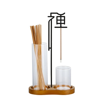 Chinese Zen Incense Burner Anti-Ash Flying Incense Holder with Glass Ash Catcher and Incense Sticks Organizer Home Decor