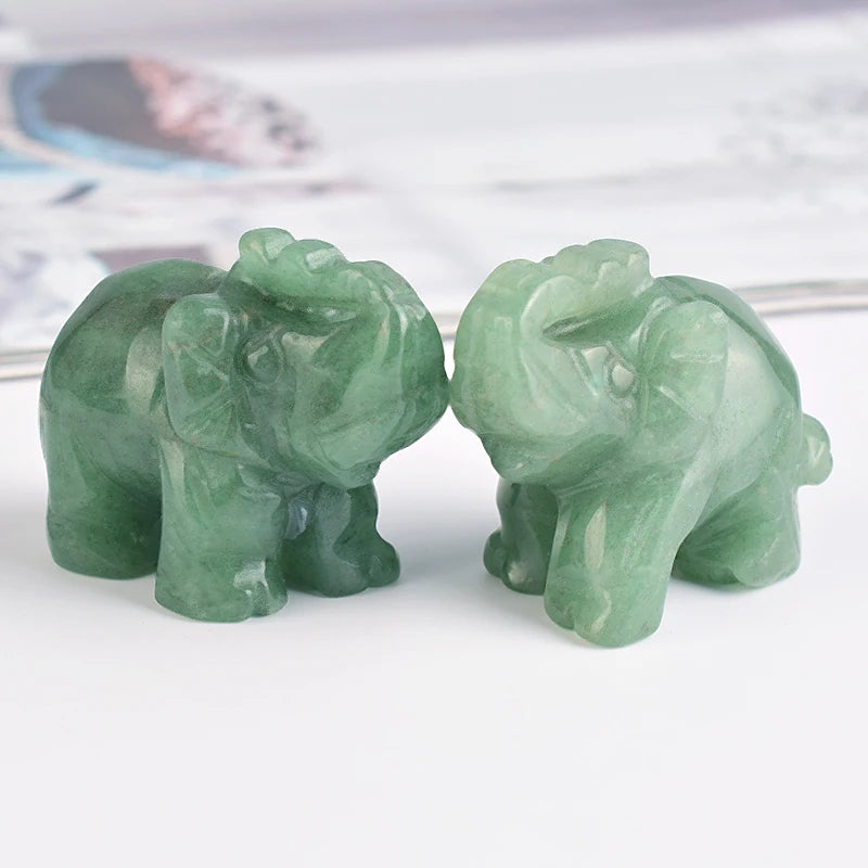 Hand Carved Jade Elephant Figurine, Natural Stone, Aventurine, Mini Animal Crystal Craft, Chakra, Home Decor, 1.5"