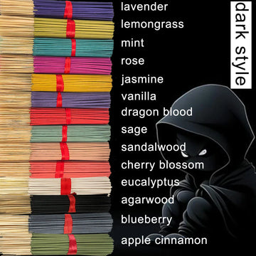 Dark Series 5 Types of 8.7-Inch Bamboo Incense Sticks, Dark-Themed Main Elements Include Scarlet, Desolation, Darkness, Pale, Deep Blue, Scents Include Lavender/Lemongrass/Mint/Rose/Jasmine/Vanilla/Dragon's Blood/Sage/Sandalw