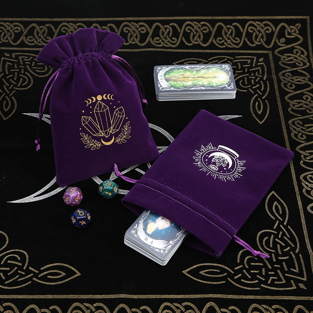 1Pcs Tarot Storage Velvet Bag Drawstring Suede Pocket Board Game Card Embroidery Package Witchcraft Supplies for Altar Tarot Box