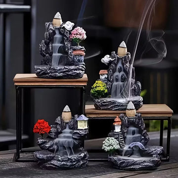 1Pc Unique Creative Mountain Waterfall Incense Burner, Backflow Aromatherapy Resin Waterfall Incense Burner, Statue Ornament Home Decoration Holiday Gift, Perfect Gift for Giving