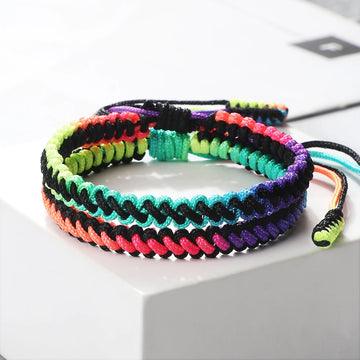 2pcs/set Rainbow Rope Handmade Braided Bracelet Charm Lucky Meditation Buddhist Braeclets Adjustable Size Bangles Lover Jewelry