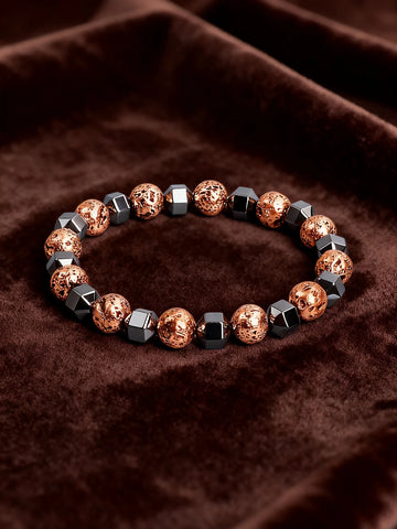 Natural Stone Faceted Hematite Bead Bracelet Vintage Copper Lava Rock Volcanic Stone for Vigour & Protection & Courage Jewelry
