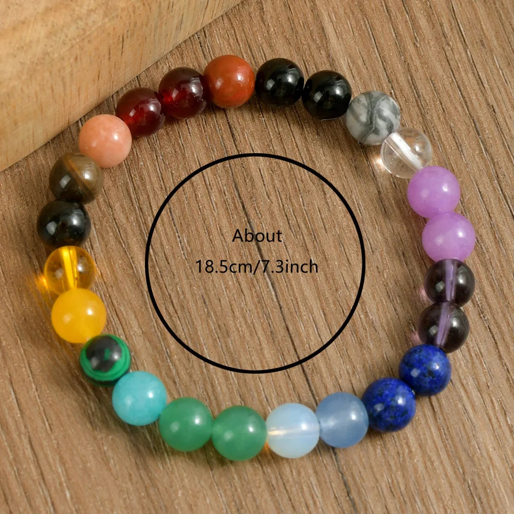 7 Chakra Bracelet For Women Men 8MM Natural Stone Crystal Beads Elastic Chain Bangle Meditation Healing Reiki Jewelry Gift