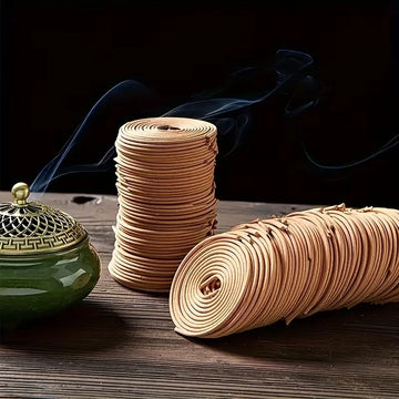 128 Pieces of Indoor Incense + One Incense Burner, Natural Sandalwood and Agarwood, Spiral Mugwort Incense Rolls, Long-Lasting Fragrance for Living Room, Tea Room, Yoga Room, Bathroom