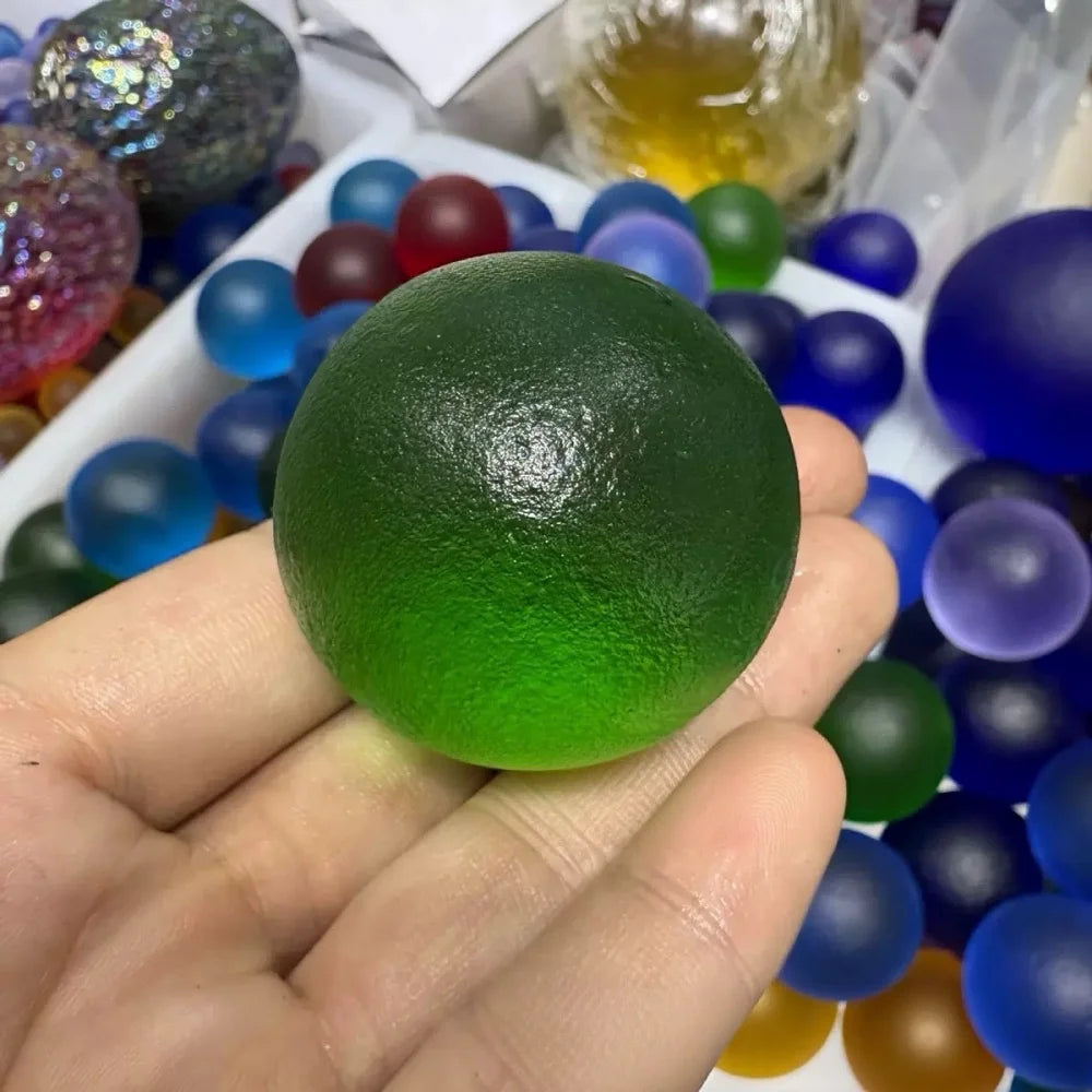 Natural Green Moldavite Meteorite Czech Mineral Glossy Meteorite Stone Spherical Specimen for Home Decor Collector's Gift