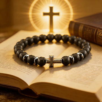Charm Natural Stone Bracelet Cross Black Lava Matte Beaded Bracelet Handmade Men Women Prayer Fitness Chain Couple Jewelry Gift