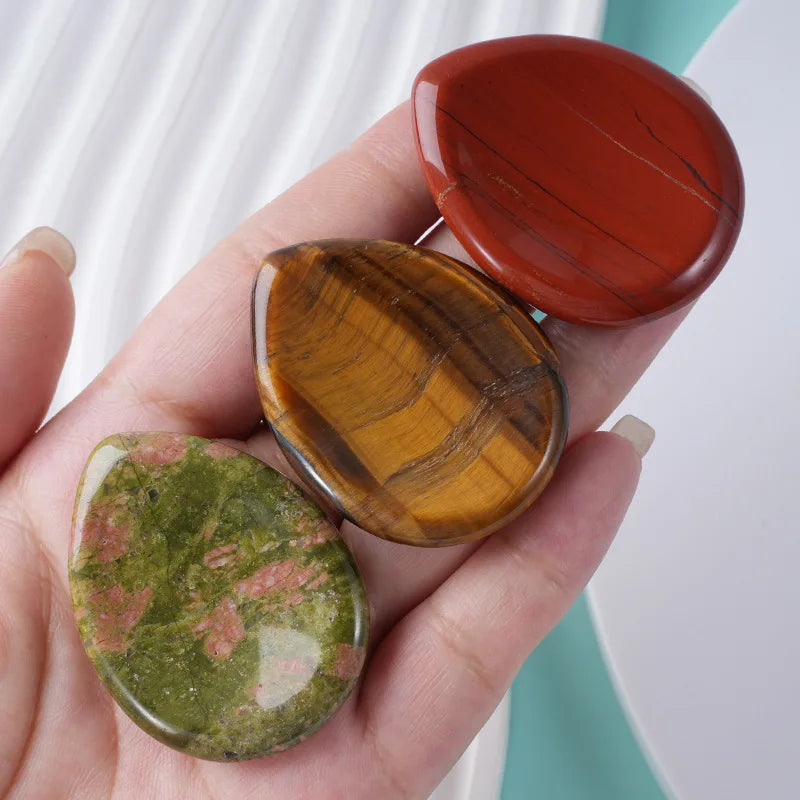 1pc Natural Stone Drop Thumb Stone Amethyst Rose Quartz Tiger Eye for Pocket Palm Jewelry Gift
