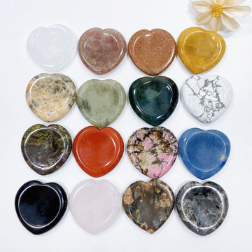 Natural Crystal Quartz Heart Thumb Worry Stone Oval Pocket Massage Palm Reiki Healing Therapy Meditation Spiritual Flake Gift