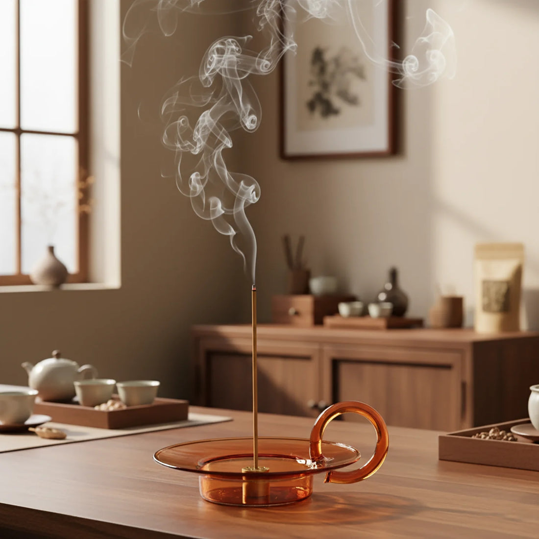 Glass Incense Holder Brass Nine-hole Incense Stick Holder with Glass Ash Catcher Incense Burner for Meditation Yoga Spa