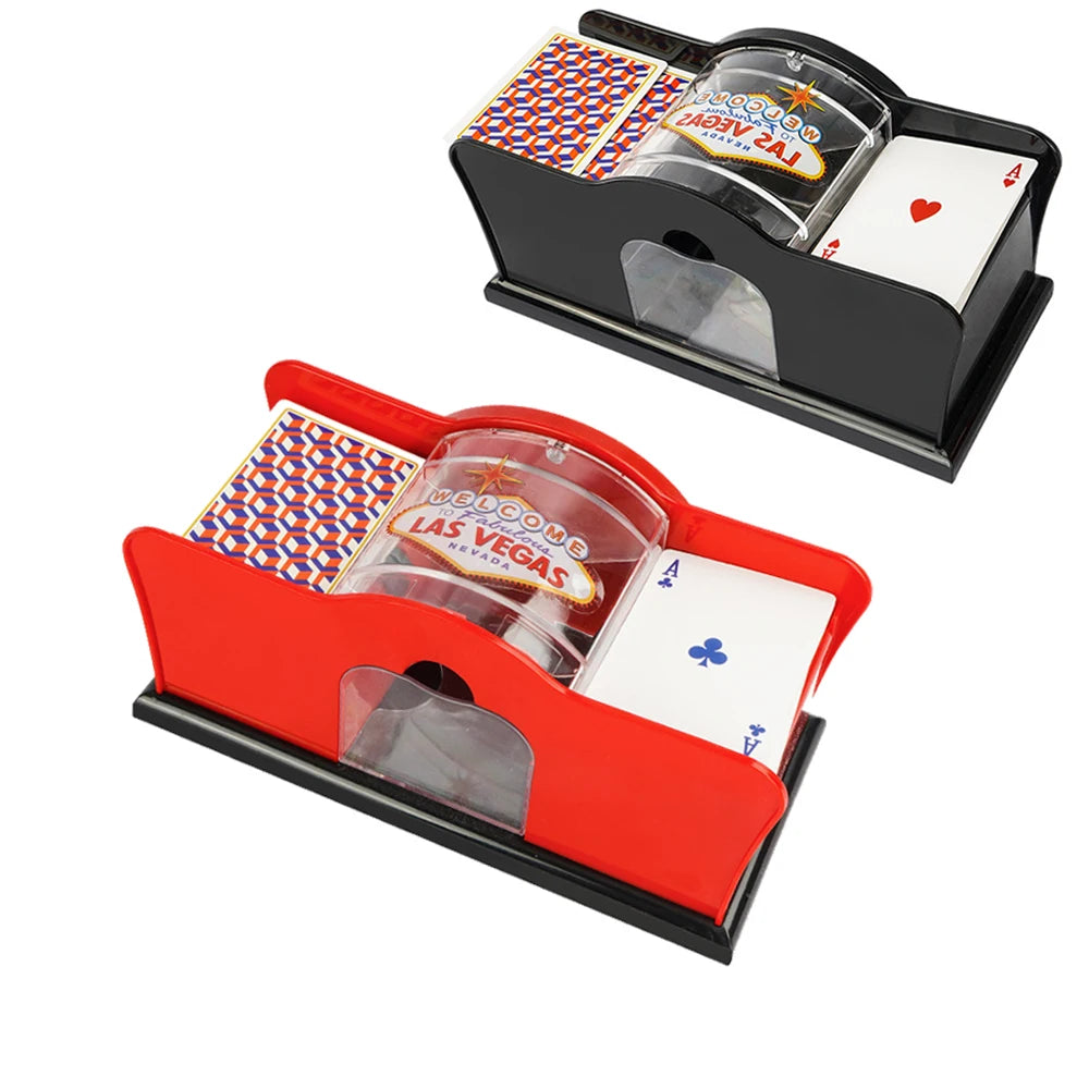 Red/Black Manual Card Shuffler 2 Deck with Hand Crank, Card Shuffler for Blackjack, UNO, Poker, Playing Card Dealer Machine