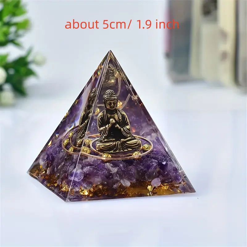 1pc Crystal Organite Pyramid Buddha Statue, Positive Orgonite Pyramid, aogn character statue for home decoration and meditation