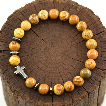 Jesus Prayer Natural Picture Stone Bracelet Men Women Rosary Hematite Cross Bracelet Onyx Yoga Meditation Bracelet Women Jewelry
