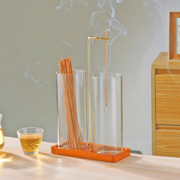 2 in 1 Incense Holder Upside Down Glass Incense Holder for Sticks Anti-Ash Incense Burner with Ash Catcher & Incense Storage