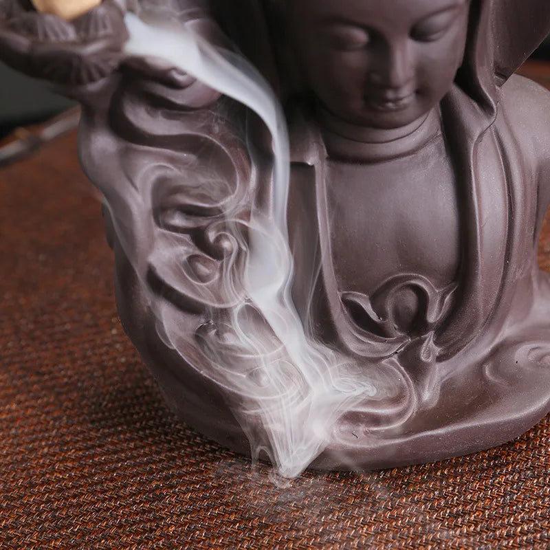 Purple Sand Buddha Statue Backflow Incense Burner - Home Xiangyun Lotus Leaf Decoration Incense Burner Traditional Handicrafts