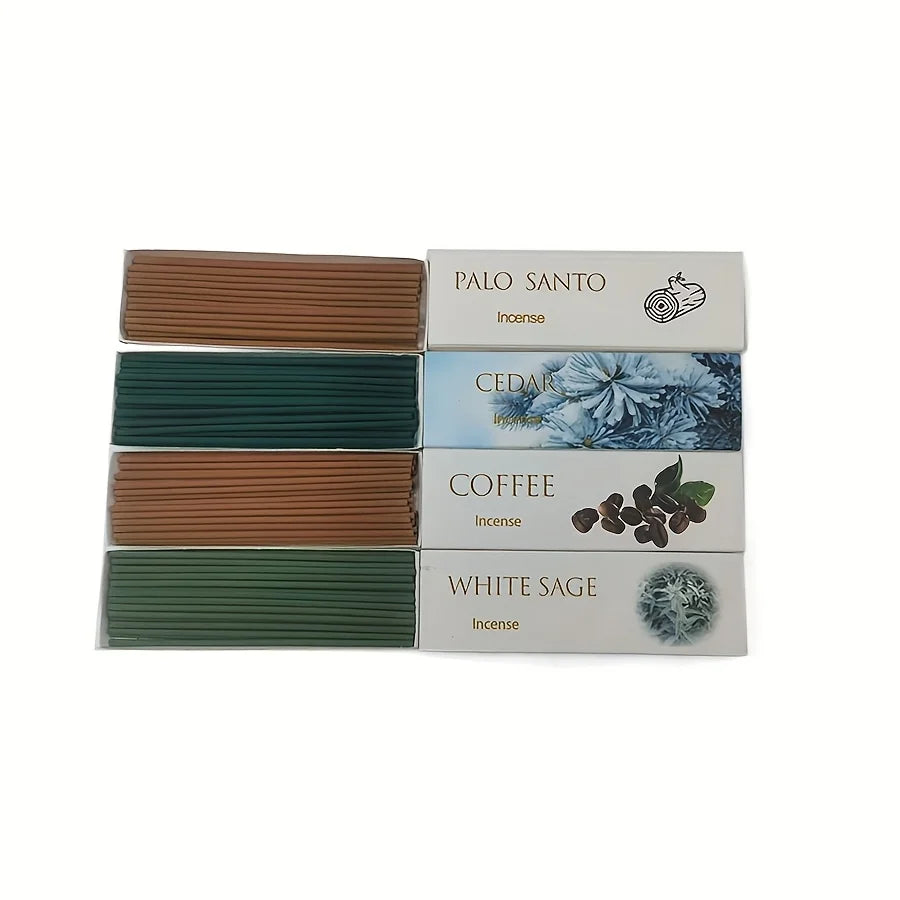 128Pcs Japanese Incense Stick Set Palo Santo, White Sage, Red Pine, Coffee Incense 12cm , Suitable for - Meditation, Yoga, Reading, Relaxation, Outdoor - Rich Home Fragrance