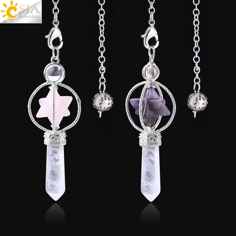 CSJA Merkaba Dowsing Pendulum Quartz Natural Stone Crystal Reiki Healing Pendule Pendant Pendulums Radiesthesia Pendulos F770