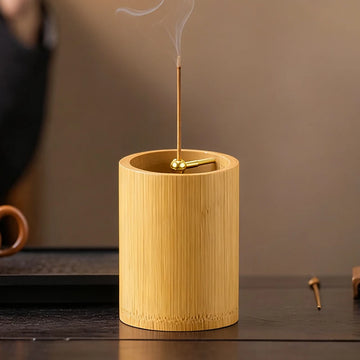 Bamboo Incense Holder Metal Cord Lock Incense Burner with Bamboo Ash Catcher for Home Decor Yoga Meditation