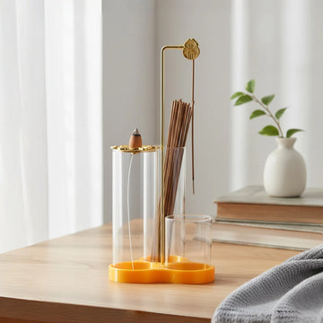 3 in 1 Incense Holder Backflow Incense Burner for Incense Cones and Sticks with Glass Ash Catcher and Stick Organizer Home Decor