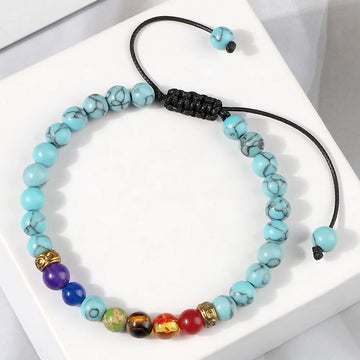 6mm Natural Stone 7 Chakra Bracelets Synthetic Turquoises Beads Yoga Reiki Healing Bracelet Stretch Bangles Adjustable Jewelry