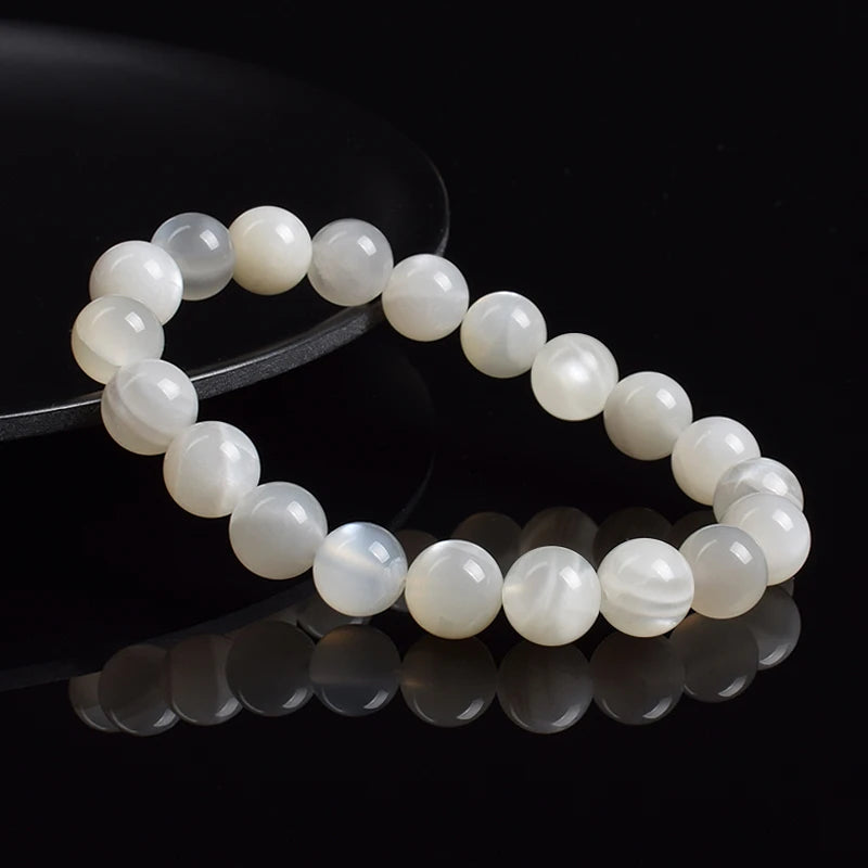 Real Natural White Moonstone Bracelet Genuine Moon Stone Beads Elastic Bracelets for Women Men Premium Gift 8mm Gemstone Jewelry