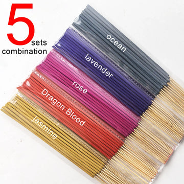 5 Scents Bamboo Stick Incense 125/255/377/500 Sticks Combination Set, Including Jasmine, Lavender, Rose, Dragon's Blood, and Ocean, Suitable for Home Air Purification, Aromatherapy, Yoga, Office, Tea Room, Wellness Center, Fr