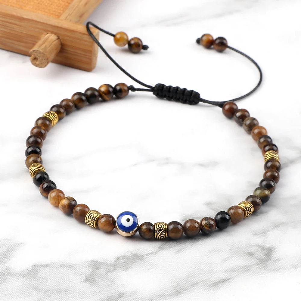 Mini 4mm Beaded Bracelets Lucky Turkish Evil Eye Braided Bracelet Handmade Adjustable Knots Bangles for Couple Gift Jewelry