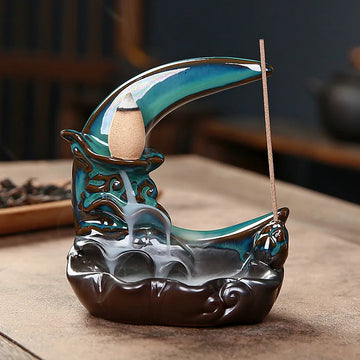 Cross border Blue Reflow Incense Burner Ceramic Thread Incense Holder Home Indoor Incense Burner Tray Backflow burner