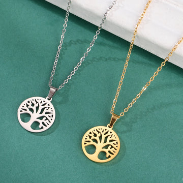Lemegeton Stainless Steel Tree of Life Necklace Heart Leaves Family Tree Charm Lucky Amulet Elegant Birthday Anniversary Jewelry