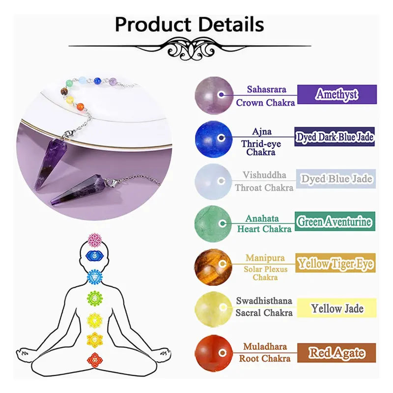 Natural Stone Crystal Pendulums Hexagonal 7 Chakra Pendant Pendulum for Dowsing Healing Triple Goddess Witch Pendulos X008