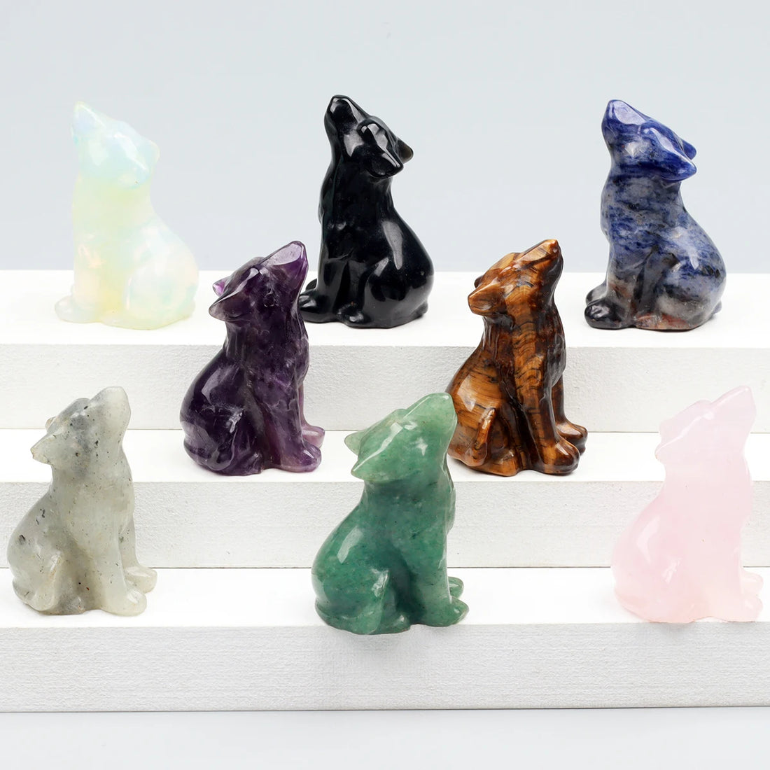 Various Crystal Energy Stones Carved Wolf Rose Quartz Wild Animal Figurine, Natural Stone, Jade Mini craft, Chakra, Home Decor