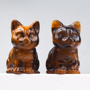 Hand Carved Tiger Eye Cat Energy Stone Wild Animal Pet Figurine Crystal Kitten Craft Chakra Healing Home Garden Decor 1.5"