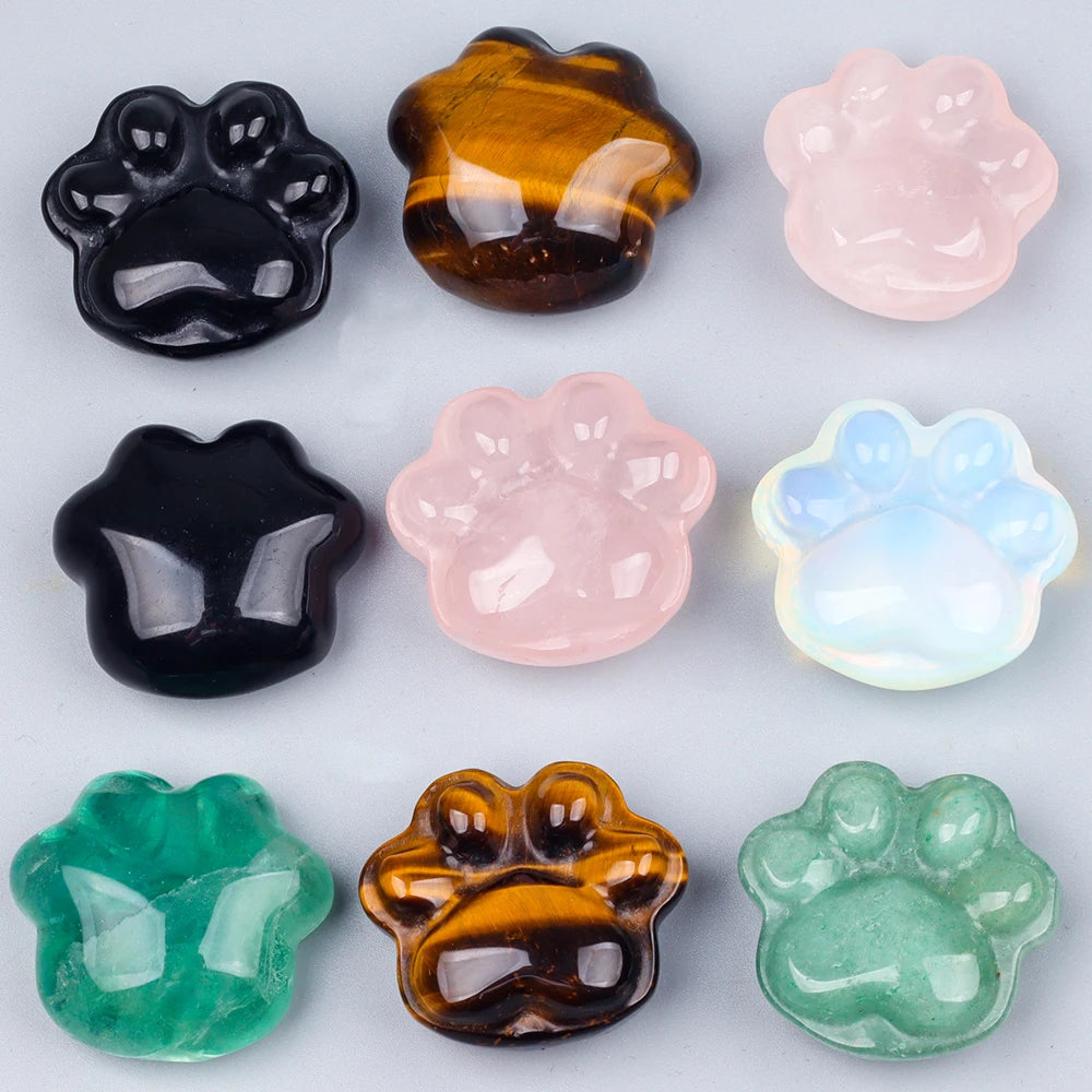 1PC Cat Paw Natural Crystal Ornaments Fluorite Tiger Eye Rose Quartzs Beads Healing Carving Stone Home Decoracion 25x30 mm