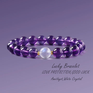 White crystal and amethyst bracelet, Love and empathy protection bracelet, lucky bracelet, 1pc