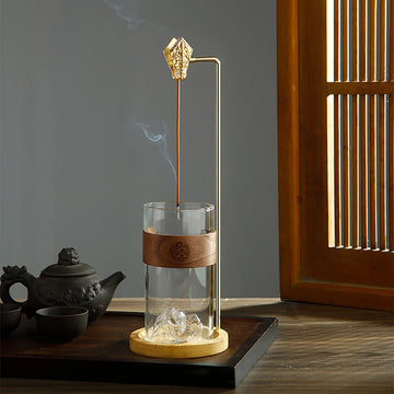 Glass Mountain Incense Holder Anti-Ash Incense Burner with Dragon Clip Incense Stick Holder with Ash catcher for Yoga Meditation