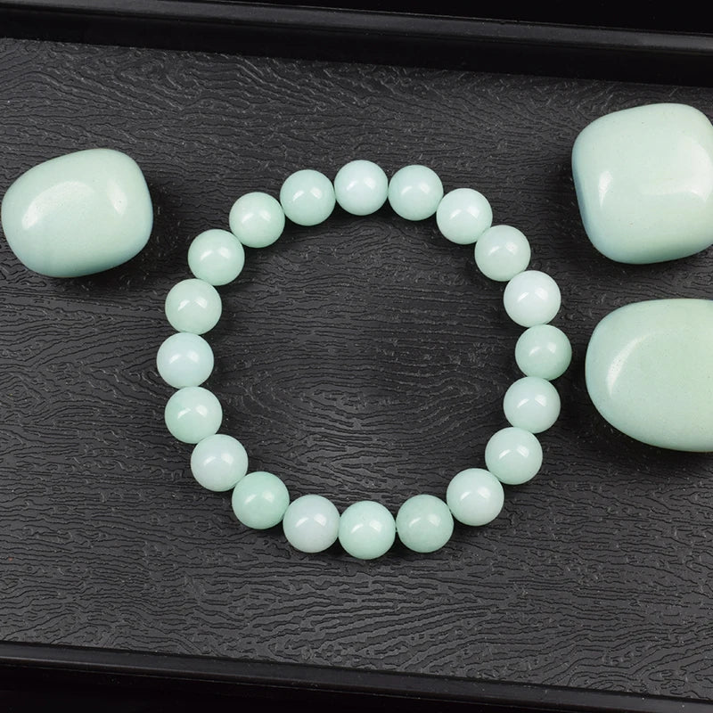 Natural Green Jades Bracelets Women Real Jades Stone Beads Bracelet Men 6/8mm Round Elastic Rope Ladies Genuine Jewelry Gift