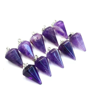 10pcs Bulk Small Size Natural Stone Charms Crystal Pendant for Girls DIY Pendulum Necklace Jewelry Making Amethyst Pink Quartz