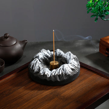 Snow Mountain Incense Holder Brass Incense Stick Holder with Ash Catcher Anti-Ash Flying Incense Burner for Yoga Meditation