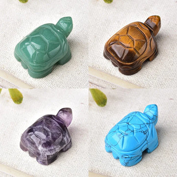 Hand Carved Turtle Figurine, Natural Stone, Jade Mini Tortoise, Crystal Craft, Chakra, Home Decor, 1.5"